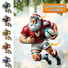 Maxcorners Personalized Rugby Santa Player Christmas 3D Ornament, Custom Holiday Tree Decor, Perfect Gift for Rugby Lover