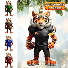 Maxcorners Personalized Tiger Mascot Football Player Christmas 3D Ornament, Custom Holiday Tree Decor, Perfect Gift for Rugby Lover