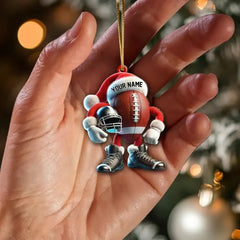 Maxcorners Personalized Santa Hat Football Character Christmas 3D Ornament, Custom Holiday Tree Decor, Perfect Gift for Rugby Lover