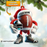 Maxcorners Personalized Santa Hat Football Character Christmas 3D Ornament, Custom Holiday Tree Decor, Perfect Gift for Rugby Lover