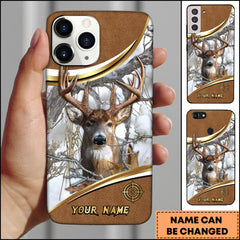 Maxcorners Deer Hunting Woodland White Art Personalized Name Phone Case