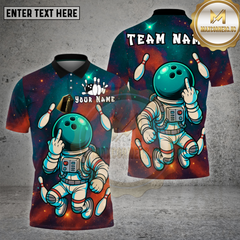 Maxcorners Bowling Shirt Space Astronaut Middle Finger Cosmic Humor Multioptions Personalized Name, Team Name Unisex 3D Shirt