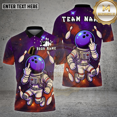 Maxcorners Bowling Shirt Space Astronaut Middle Finger Cosmic Humor Multioptions Personalized Name, Team Name Unisex 3D Shirt