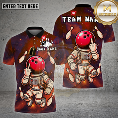 Maxcorners Bowling Shirt Space Astronaut Middle Finger Cosmic Humor Multioptions Personalized Name, Team Name Unisex 3D Shirt