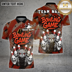 Maxcorners Bowling Shirt Black Angry Bear Bowling Game Multioptions Personalized Name, Team Name Unisex 3D Shirt
