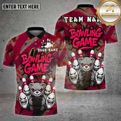 Maxcorners Bowling Shirt Black Angry Bear Bowling Game Multioptions Personalized Name, Team Name Unisex 3D Shirt