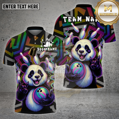 Maxcorners Bowling Shirt Neon Panda Bowling Rainbow Strike Multioptions Personalized Name, Team Name Unisex 3D Shirt
