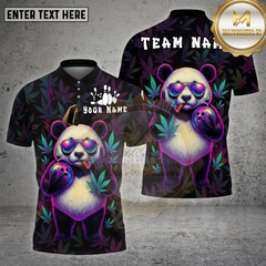 Maxcorners Bowling Shirt Cool Panda 420 Leaf Bowling Smoke Multioptions Personalized Name, Team Name Unisex 3D Shirt
