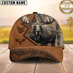 Maxcorners Hunting Forest Camo Leather Pattern Look Personalized Name 3D Cap (Deer/Moose/Boar/Turkey/Duck)