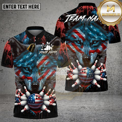 Maxcorners Bowling Shirt American Wolf Flag Bowling Strike Multioptions Personalized Name, Team Name Unisex 3D Shirt