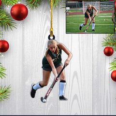 Maxcorners Personalized Photo Field Hockey Players Custom Shaped Hockey Ornament For Hockey Lover