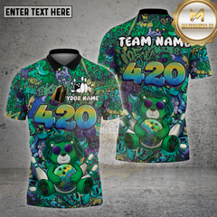 Maxcorners Bowling Shirt Graffiti Bear 420 Bowling Pins Multioptions Personalized Name, Team Name Unisex 3D Shirt (4 Colors)