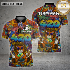 Maxcorners Bowling Shirt Graffiti Bear 420 Bowling Pins Multioptions Personalized Name, Team Name Unisex 3D Shirt (4 Colors)