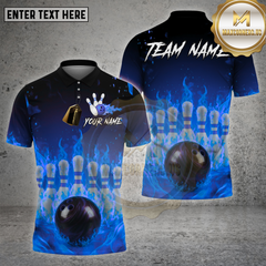 Maxcorners Bowling Shirt Flaming Pins and Ball Multioptions Personalized Name, Team Name Unisex 3D Shirt (4 Colors)