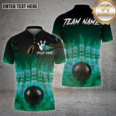 Maxcorners Bowling Shirt Flaming Pins and Ball Multioptions Personalized Name, Team Name Unisex 3D Shirt (4 Colors)