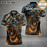 Maxcorners Billiards Shirt Lion with 8 Ball Fire Glow Multioptions Personalized Name, Team Name Unisex 3D Shirt (4 Colors)