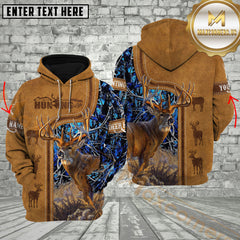 Maxcorners Deer Hunting Brown Leather Camouflage Stitched Western Personalized Name 3D Hoodie (4 Colors)