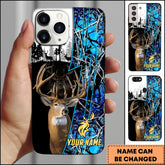 Maxcorners Hunting Phone Case Whitetail Deer Lightning Split Forest Camo Art Personalized Name Phone Case | Blue