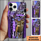Maxcorners Hunting Phone Case Running Whitetail Deer Vertical Typography Leather Camo Design Personalized Name Phone Case | Purple