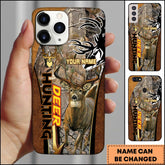 Maxcorners Hunting Phone Case Running Whitetail Deer Vertical Typography Leather Camo Design Personalized Name Phone Case | Grass Brown
