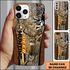 Maxcorners Hunting Phone Case Running Whitetail Deer Vertical Typography Leather Camo Design Personalized Name Phone Case | Grass Brown