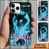 Maxcorners Bowling Phone Case Flaming Wolf And Bowling Ball Fire Strike Art Personalized Name Phone Case | Cyan