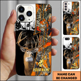 Maxcorners Hunting Phone Case Whitetail Deer Lightning Split Forest Camo Art Personalized Name Phone Case | Orange