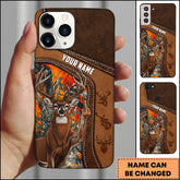 Maxcorners Hunting Phone Case Funny Whitetail Deer Middle Finger Leather Stitch Camo Art Personalized Name Phone Case | Orange