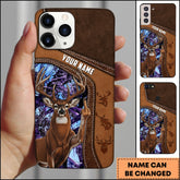 Maxcorners Hunting Phone Case Funny Whitetail Deer Middle Finger Leather Stitch Camo Art Personalized Name Phone Case | Purple