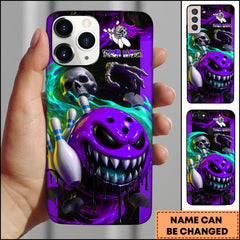 Maxcorners Bowling Phone case Monster Bowling Ball Skull Neon Slime Art Personalized Name Phone Case| Purple