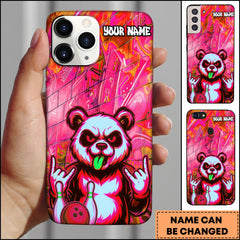 Maxcorners Bowling Phone Case Rock Panda Bowling Graffiti Blue Neon Art Personalized Name Phone Case | Red