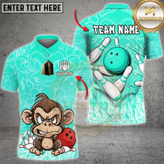 Maxcorners Bowling Shirt Angry Monkey Bowling Cartoon Art Multioptions Personalized Name Team Name 3D Shirt (4 Colors)