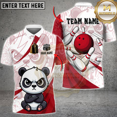 Maxcorners Bowling Shirt Cute Panda Bowling Cartoon Design Multioptions Personalized Name Team Name 3D Shirt (4 Colors)