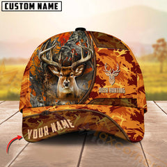 Maxcorners Hunting 3D Orange Camouflage Design Personalized Name 3D Cap (Deer/Moose/Boar/Duck)