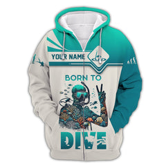 Maxcorners Diving Custom Name 3D Shirt Born To Dive Personalized Gift For Diver Lovers LM2111