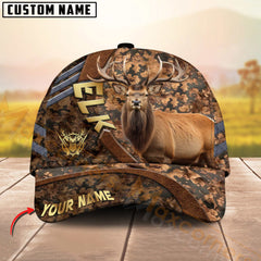 Maxcorners Hunting Cap Brown Camo With Golden Line Personalized Name 3D Cap (Deer/Moose/Elk/Boar)