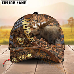 Maxcorners Hunting Cap Brown Camo With Golden Line Personalized Name 3D Cap (Deer/Moose/Elk/Boar)