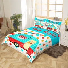 Maxcorners Colorful Camper Duvet Cover, Cute Cartoon RV Camping Trailer Bedding Set