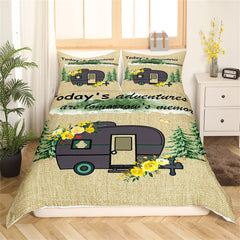 Maxcorners Camping Trailer Duvet Cover for RV Decor, Jungle Tree Yellow Flowers Bedding Set