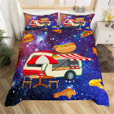 Maxcorners Cartoon Dining Car Duvet Cover, Hot Dog Hamburger Fried Chicken Bedding Set