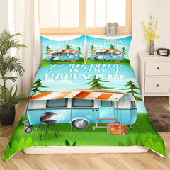 Maxcorners Camping Trailer Duvet Cover, Watercolor RV Camper Bedding Set