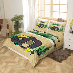 Maxcorners Camping Trailer Duvet Cover for RV Decor, Jungle Tree Yellow Flowers Bedding Set