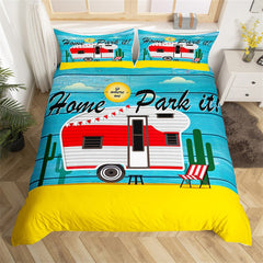 Maxcorners Cartoon Trailer Handmade Duvet Cover for RV Decor, Botanical Cactus Nature Plant Bedding Set