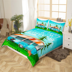 Maxcorners Camping Trailer Duvet Cover, Watercolor RV Camper Bedding Set