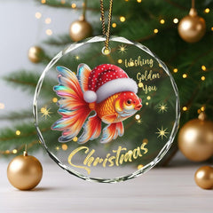 Maxcorners Goldfish Glass Ornament Christmas 2025, Cute Fish in Santa Hat, Unique Holiday Acrylic Decoration, Lucky Charm Gift for Tree Lovers
