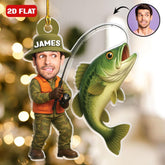 Maxcorners Custom Fishing Photo Ornament Personalized Fishing Picture Ornament For Dads Fly Fisherman Angler Bass Trout Fish Ornament Reel Cool Grandpa