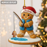 Maxcorners Personalized 2D Gingerbread Fishing Ornament, Fishing Christmas Ornament, First Catch Keepsake, Fisherman Acrylic Ornament, Fisherman Gifts