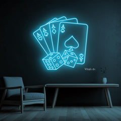 Maxcorners Poker Cards & Dice Neon Sign, Casino Led Light Wall Art, Poker Room Wall DecorLM1009