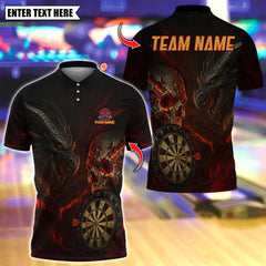 Maxcorners Personalized Name Dart Polo Shirt, Dark Vibes Mystery Skull With Dartboard Design ,Custom Team Shirt for Men, Gift for Darts Players Red TU1809