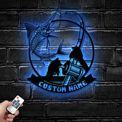 Maxcorners Custom Skeleton Marlin Fishing Metal Sign Fish Wall Art With LED Light